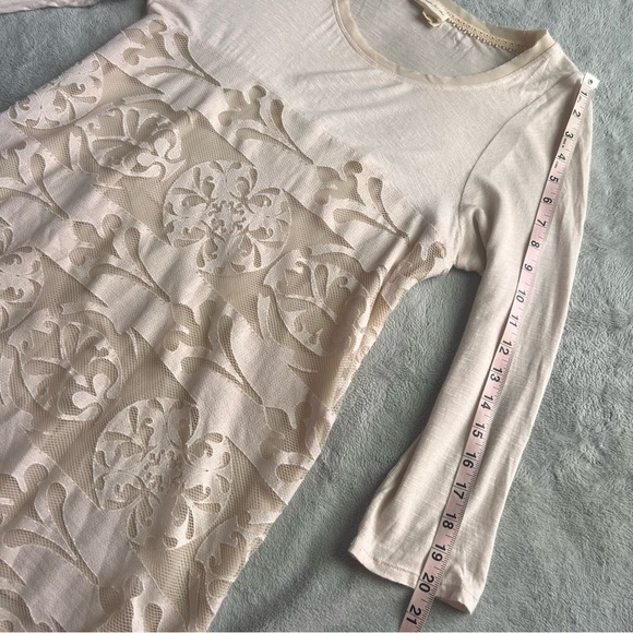 Anthropologie Meadow Rue Capriccio Lace Slub Jersey Tunic Top Ivory Cream Sz M - Picture 9 of 16